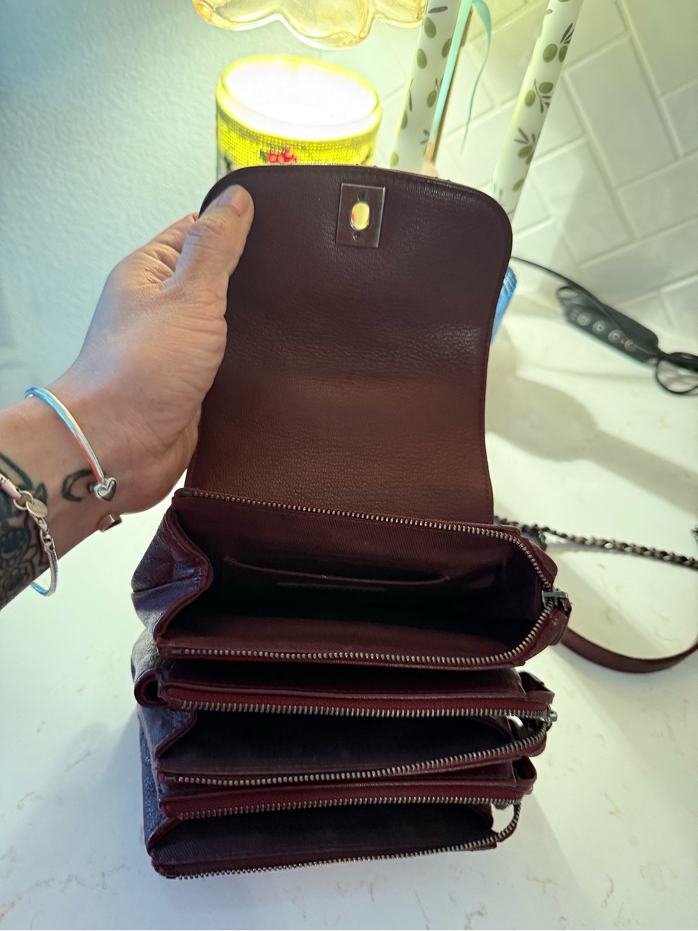 CHANEL CC Burgundy Caviar Waiter Flap Crossbody Bag 👛👜🥰 - Picture 6 of 11